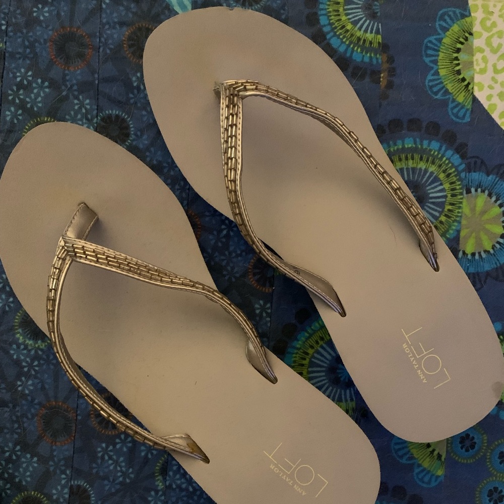 Ann Taylor loft silver & gold slipper sandals